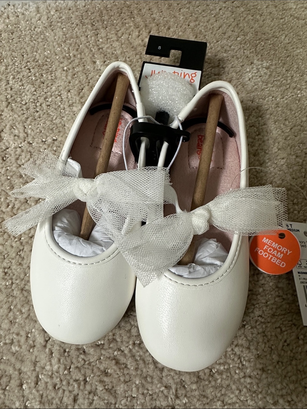 jumping beans White Girls Ballet Flats with Tulle Bow